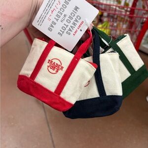 Viral Trader Joe's Micro Canvas Tote Bags x3 - Red, Green, and Blue NWT